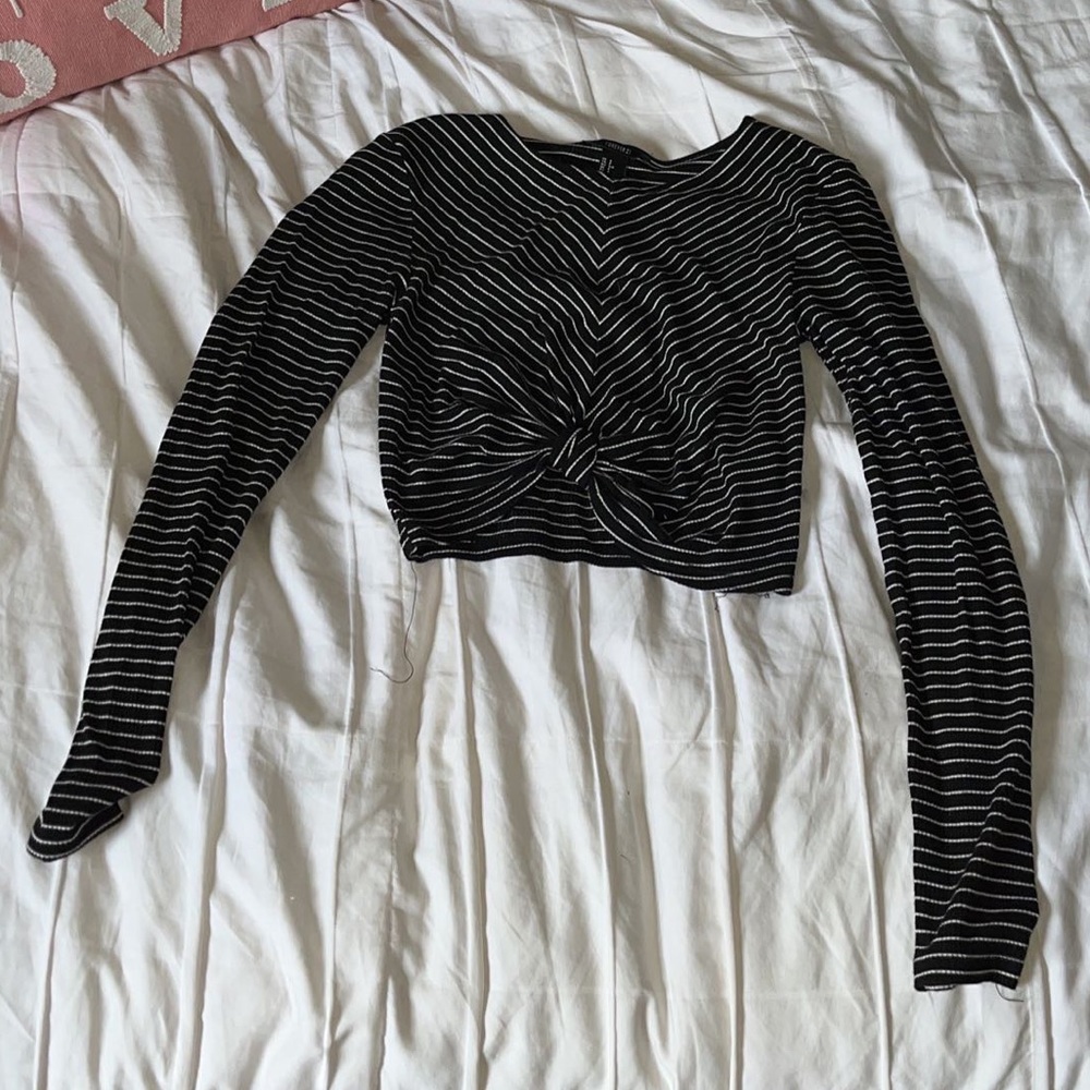 Forever 21 Black and White Stripped Crop Top with Knot Detail
